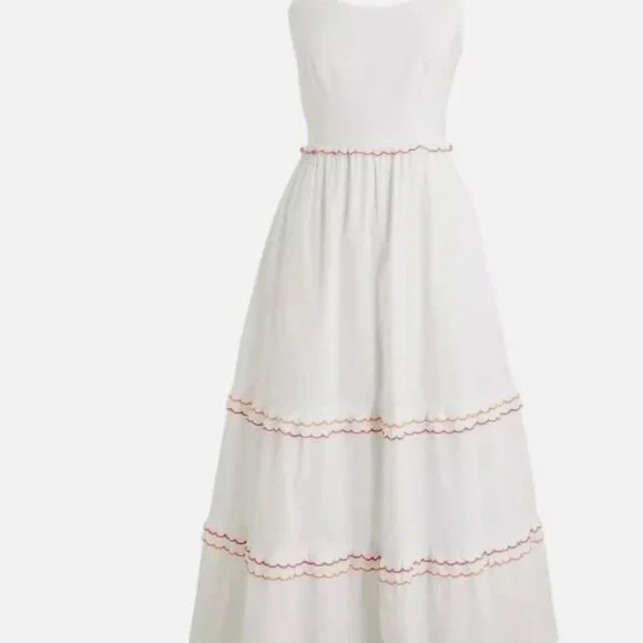 J.Crew‎ Factory Scalloped-trim Tiered Midi Dress in White 14 NWT - Picture 5 of 5